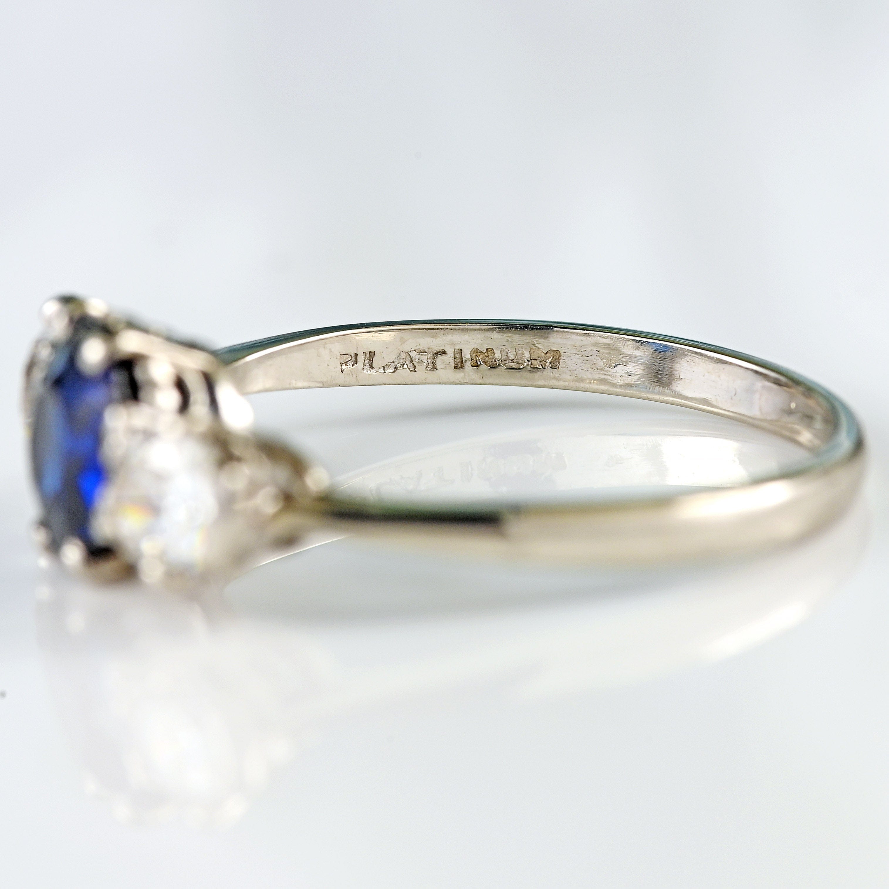 Ellibelle Jewellery Art Deco Sapphire & Diamond Platinum Three-Stone Engagement Ring (1.20cts)