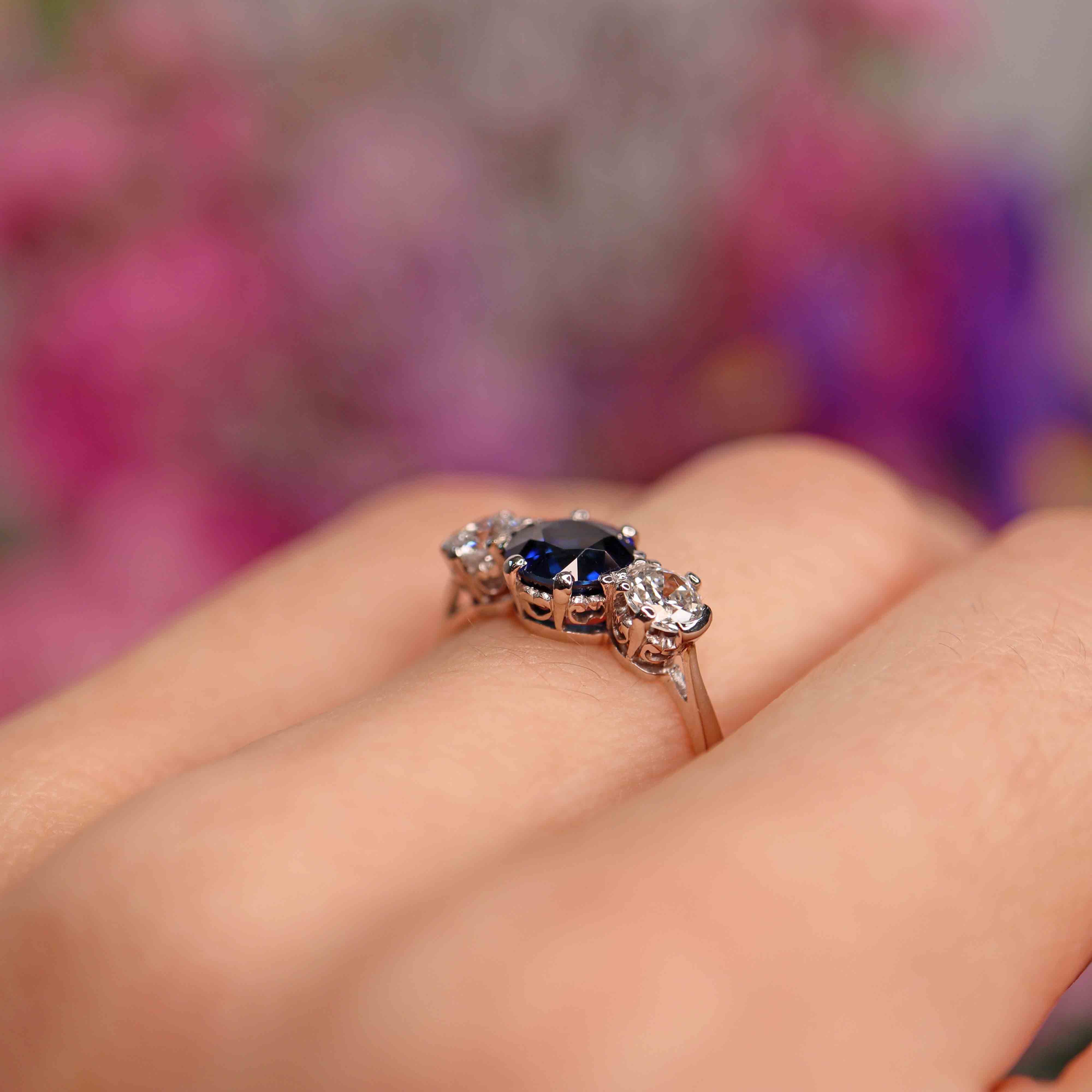 Ellibelle Jewellery Art Deco Sapphire & Diamond Platinum Three-Stone Engagement Ring (1.20cts)