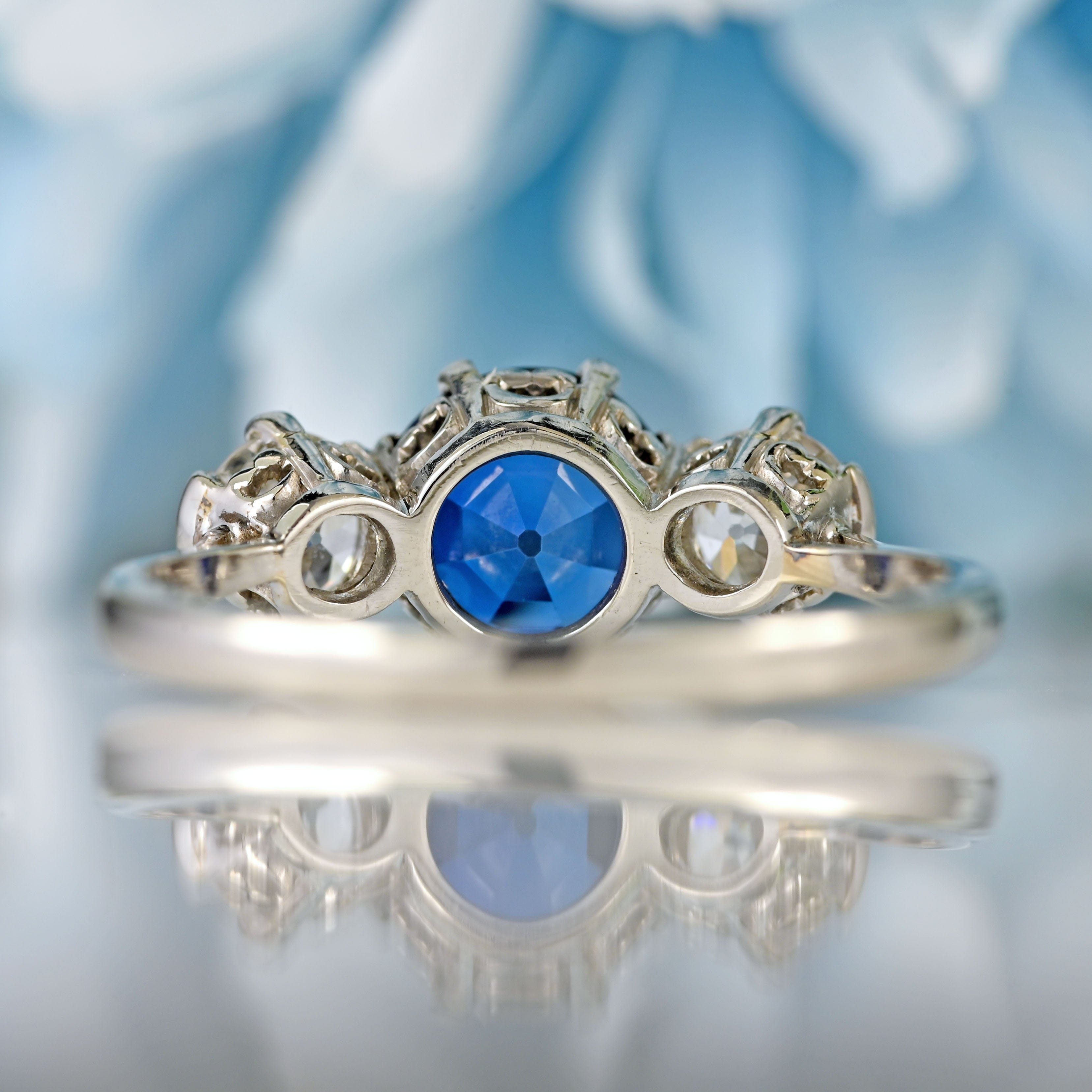 Ellibelle Jewellery Art Deco Sapphire & Diamond Platinum Three-Stone Engagement Ring (1.20cts)