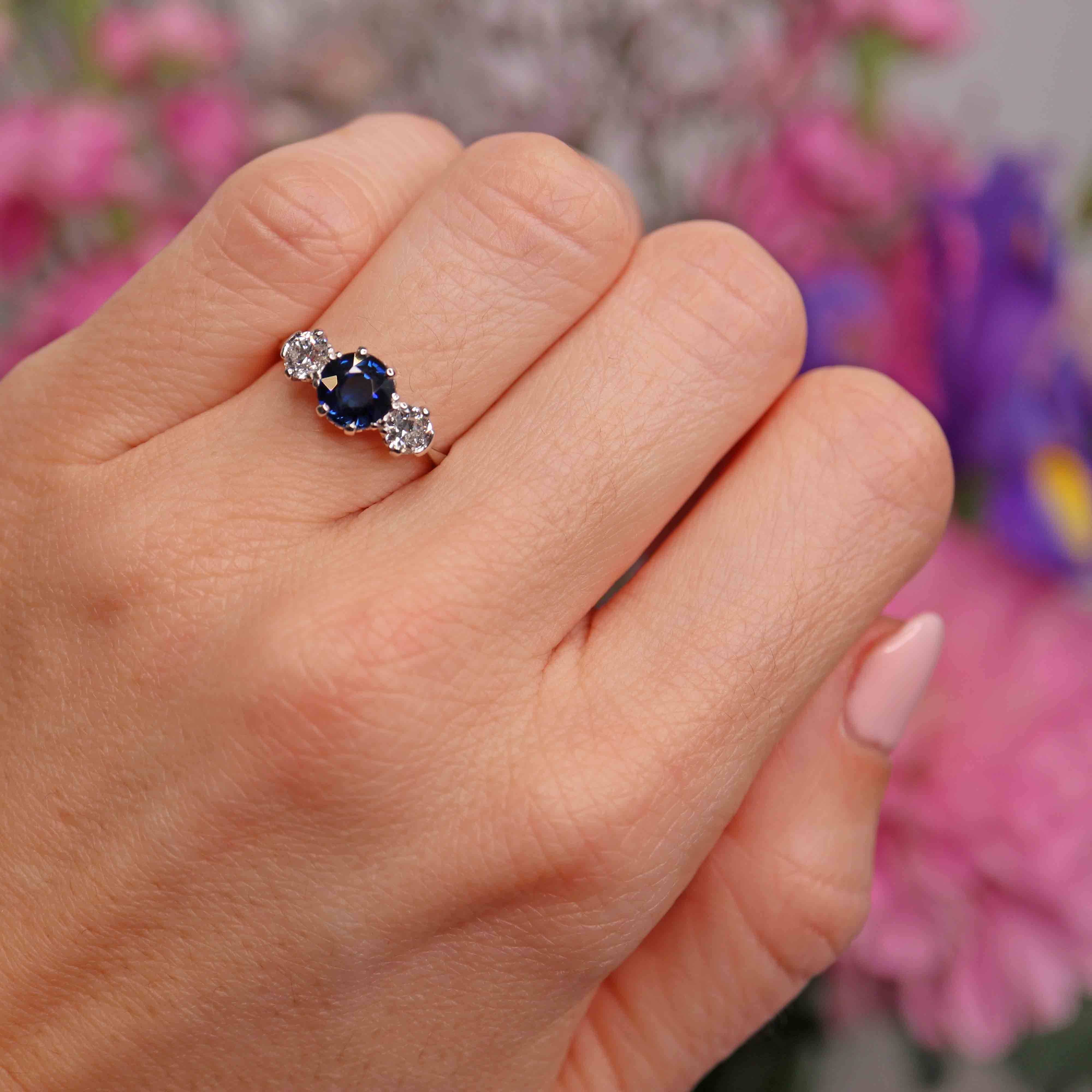 Ellibelle Jewellery Art Deco Sapphire & Diamond Platinum Three-Stone Engagement Ring (1.20cts)