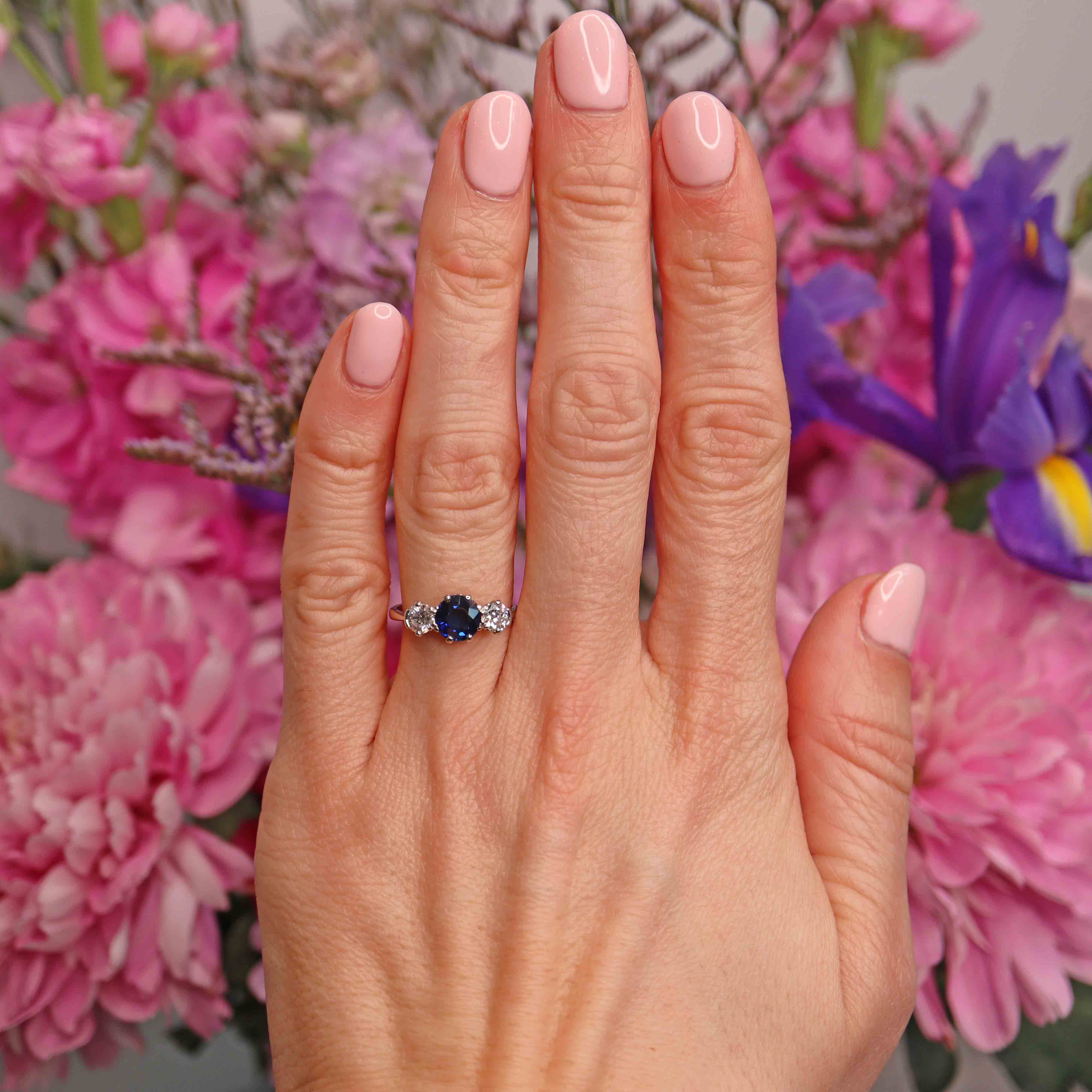 Ellibelle Jewellery Art Deco Sapphire & Diamond Platinum Three-Stone Engagement Ring (1.20cts)