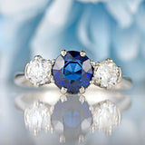 Ellibelle Jewellery Art Deco Sapphire & Diamond Platinum Three-Stone Engagement Ring (1.20cts)