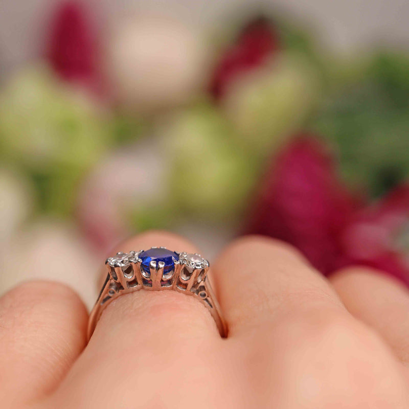 Ellibelle Jewellery Art Deco Sapphire & Diamond Platinum Three-Stone Engagement Ring Draft