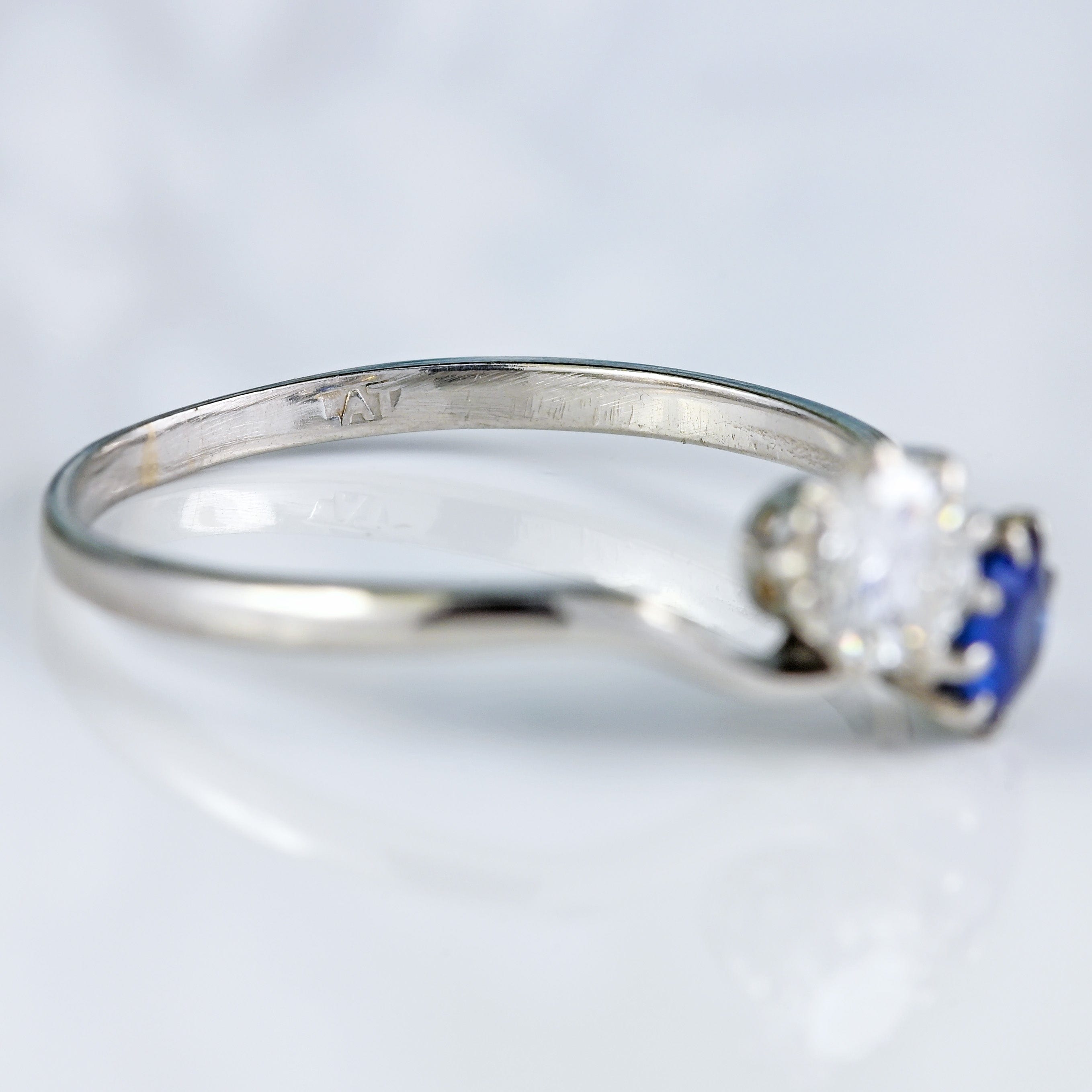 Ellibelle Jewellery Art Deco Sapphire & Diamond Platinum Toi et Moi Engagement Ring