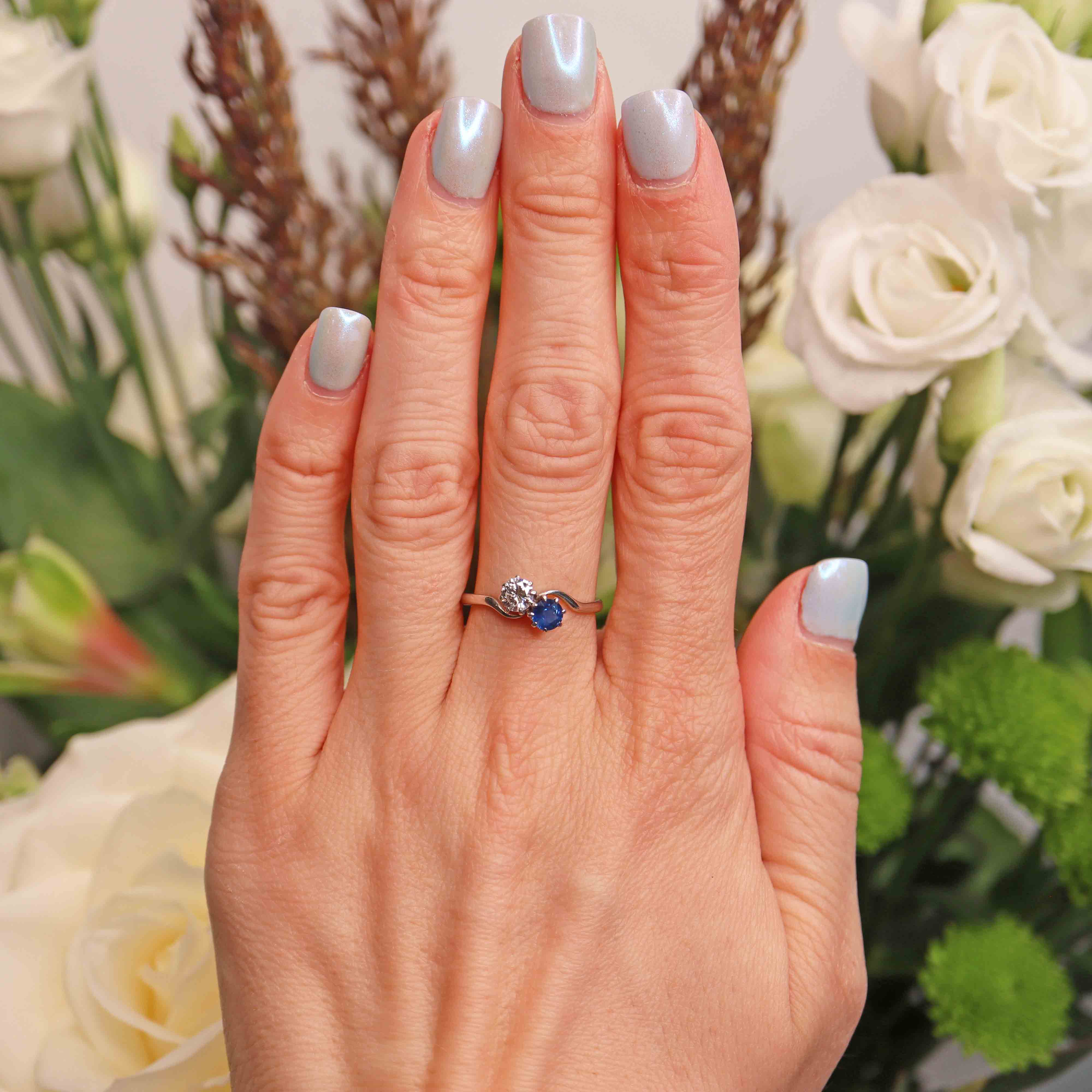 Ellibelle Jewellery Art Deco Sapphire & Diamond Platinum Toi et Moi Engagement Ring