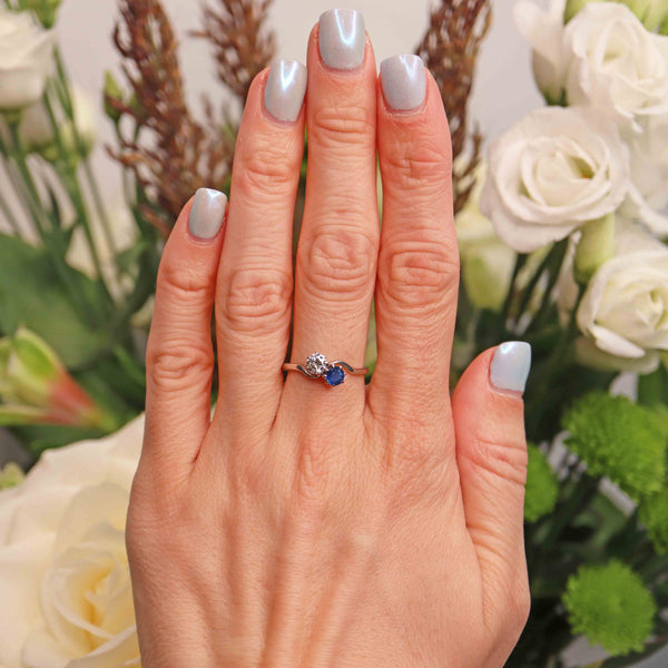 Ellibelle Jewellery Art Deco Sapphire & Diamond Platinum Toi et Moi Engagement Ring