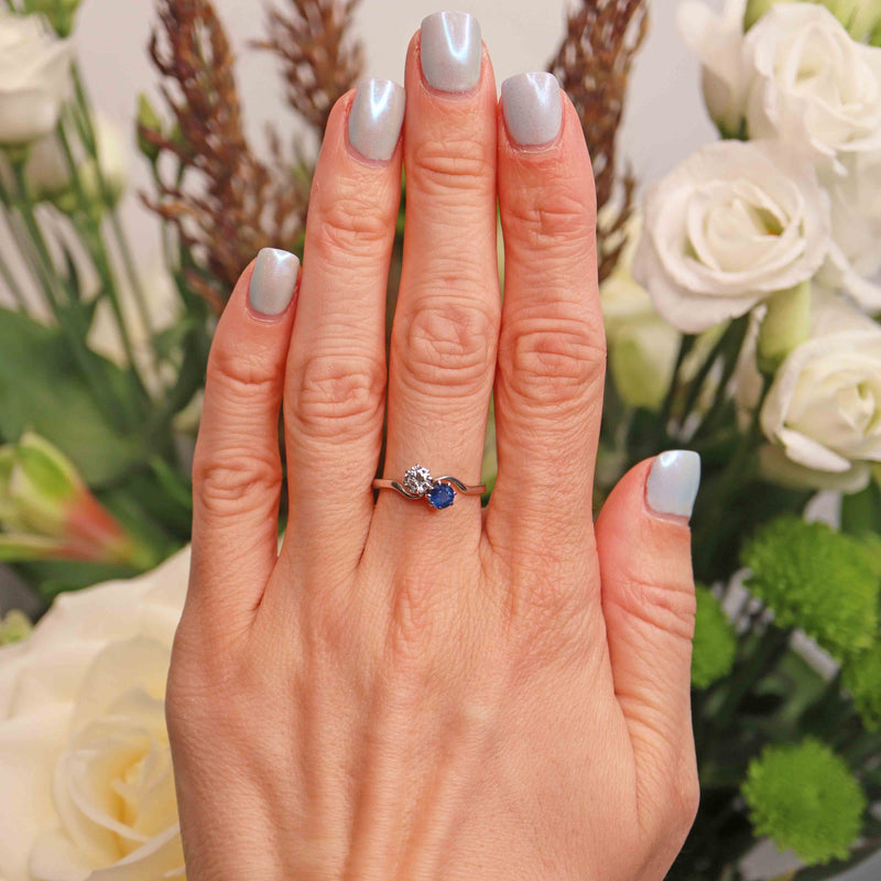 Ellibelle Jewellery Art Deco Sapphire & Diamond Platinum Toi et Moi Engagement Ring