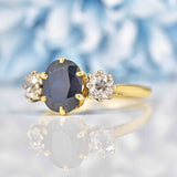 Ellibelle Jewellery Art Deco Sapphire & Old Cut Diamond 18ct Gold Trilogy Ring