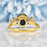 Ellibelle Jewellery Art Deco Sapphire & Old Cut Diamond 18ct Gold Trilogy Ring