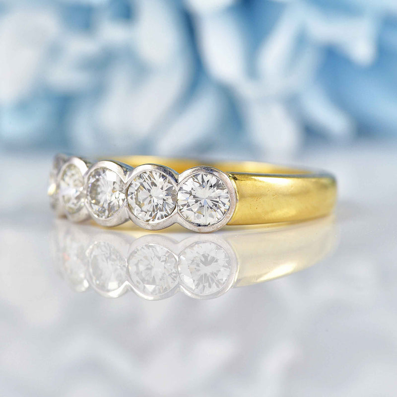 Ellibelle Jewellery Art Deco Style 1.00-Carat Diamond 18ct Gold Five-Stone Bezel Ring