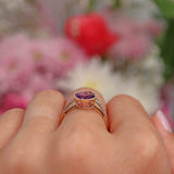 Ellibelle Jewellery Art Deco Style Amethyst & Diamond 9ct Gold Bezel Ring