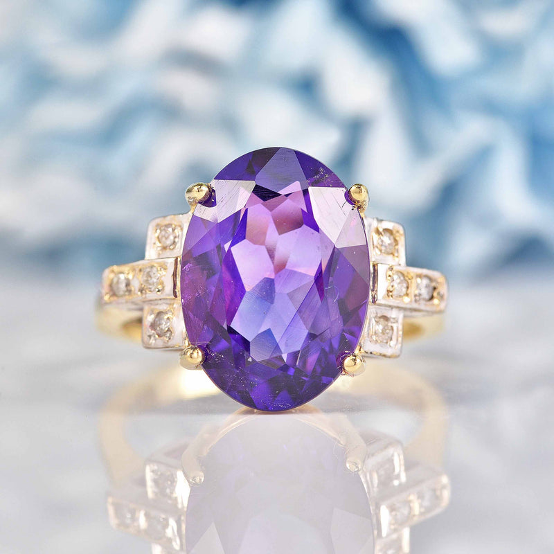 Ellibelle Jewellery Art Deco Style Amethyst & Diamond 9ct Gold Dress Ring