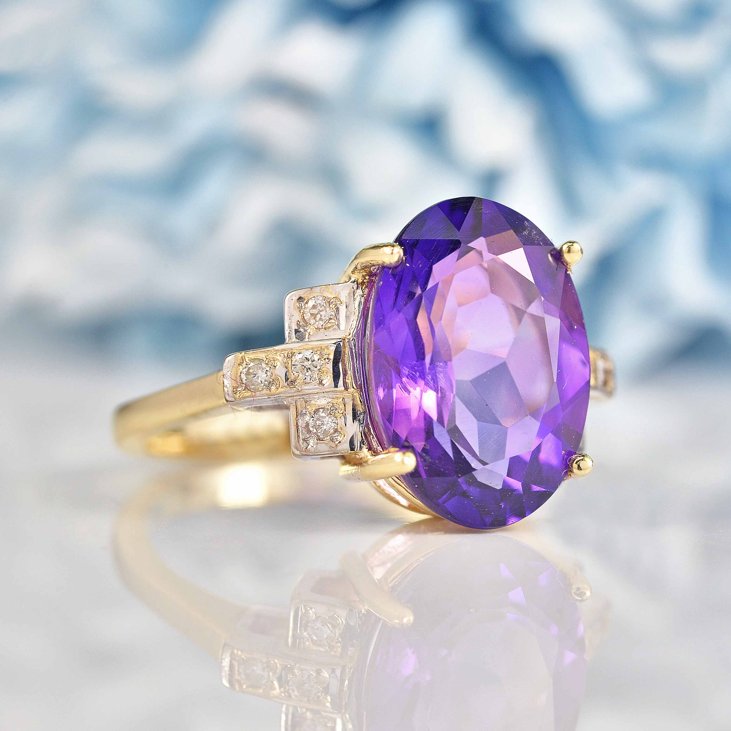 Ellibelle Jewellery Art Deco Style Amethyst & Diamond 9ct Gold Dress Ring