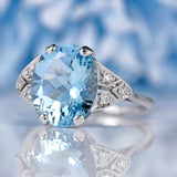 Ellibelle Jewellery Art Deco Style Aquamarine & Diamond 18ct White Gold Ring (4.00ct)