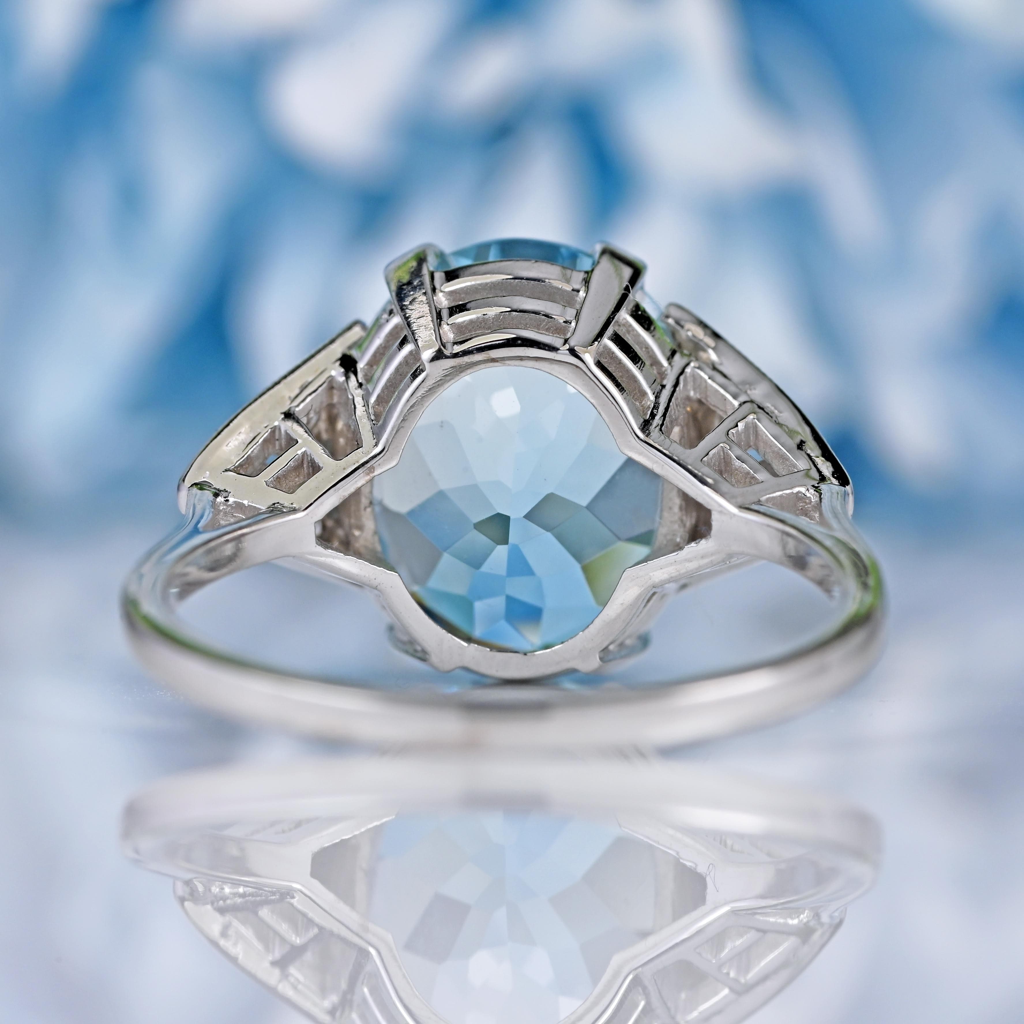 Ellibelle Jewellery Art Deco Style Aquamarine & Diamond 18ct White Gold Ring (4.00ct)