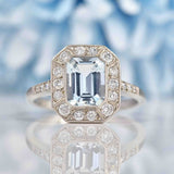 Ellibelle Jewellery Art Deco Style Aquamarine & Diamond Platinum Panel Ring