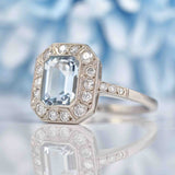 Ellibelle Jewellery Art Deco Style Aquamarine & Diamond Platinum Panel Ring