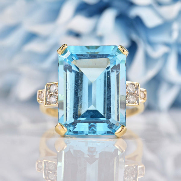 Ellibelle Jewellery Art Deco Style Blue Topaz & Diamond 9ct Gold Cocktail Ring (14.50ct)