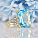 Ellibelle Jewellery Art Deco Style Blue Topaz & Diamond 9ct Gold Cocktail Ring (14.50ct)