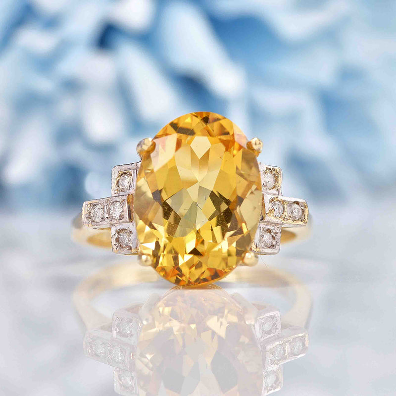 Ellibelle Jewellery Art Deco Style Citrine & Diamond 9ct Gold Dress Ring