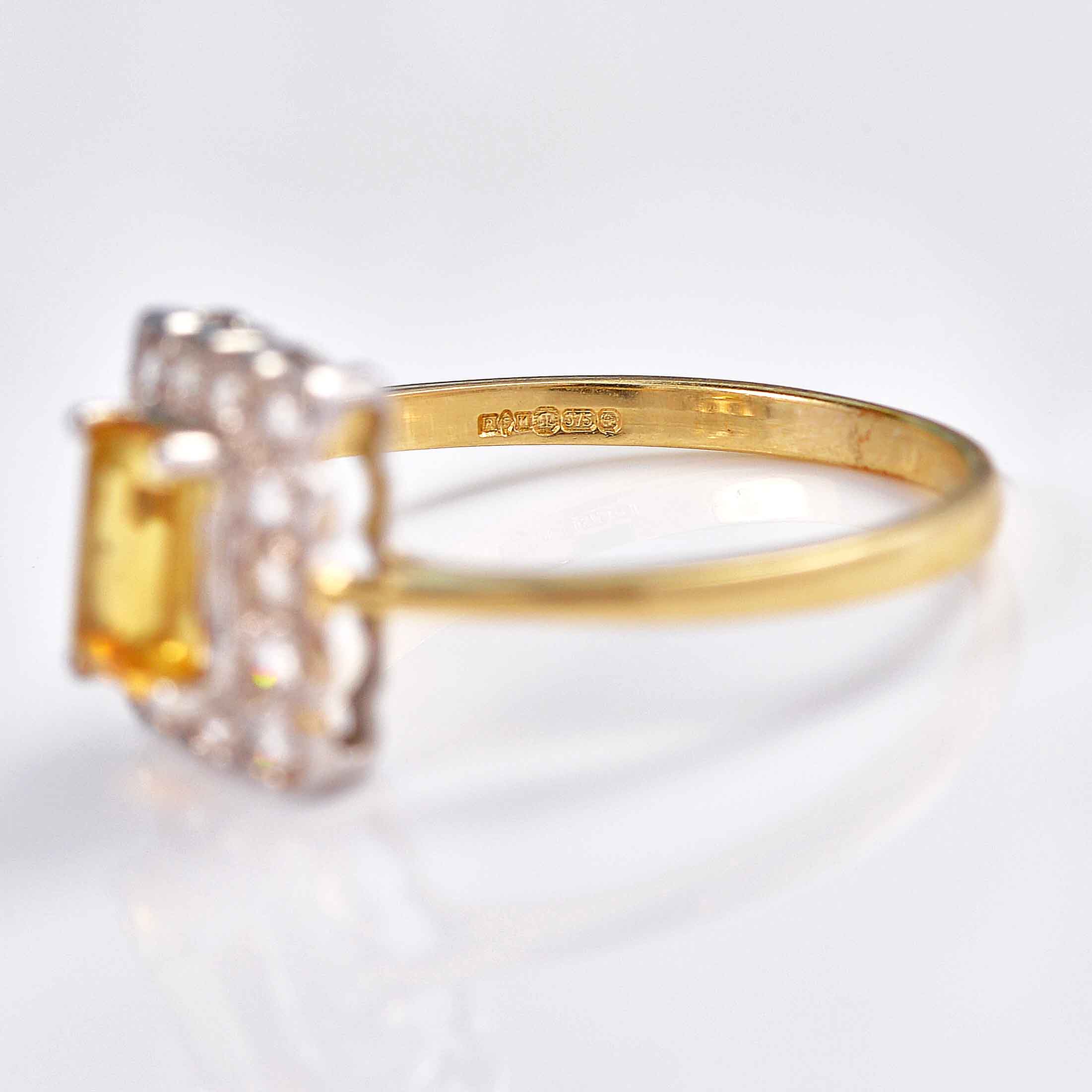 Ellibelle Jewellery Art Deco Style Citrine & Diamond 9ct Gold Rectangular Panel Ring