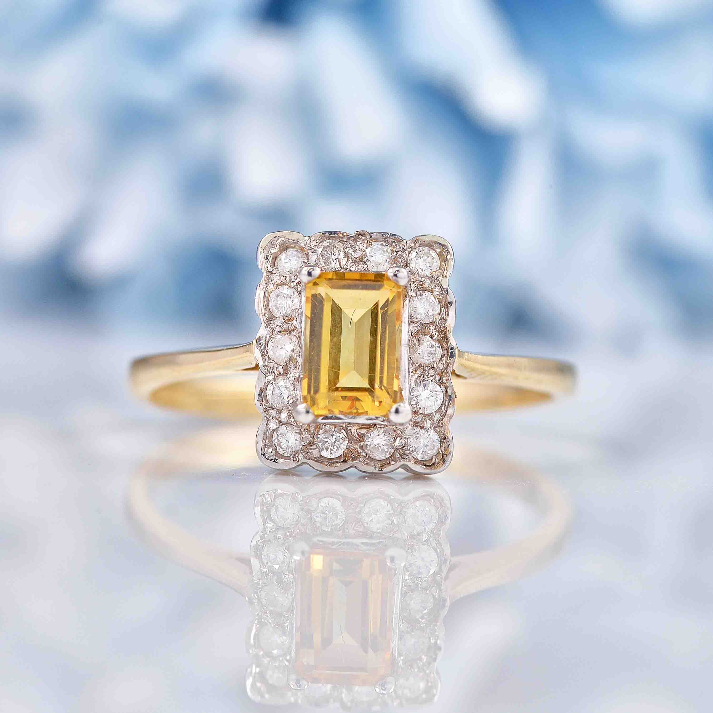 Ellibelle Jewellery Art Deco Style Citrine & Diamond 9ct Gold Rectangular Panel Ring