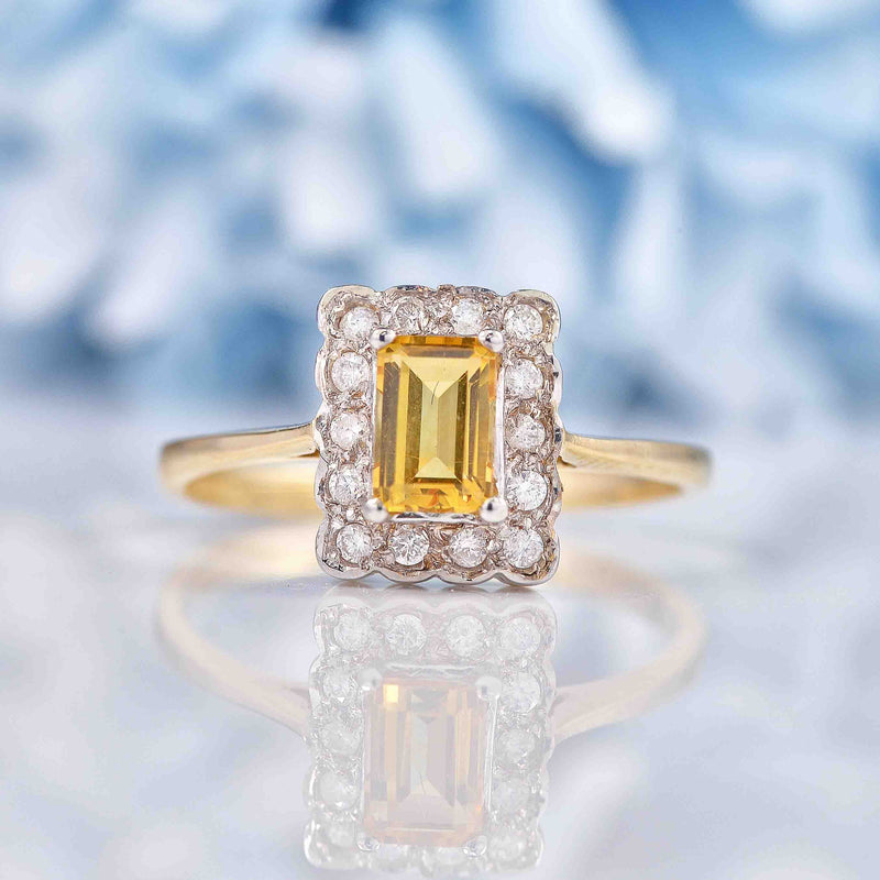 Ellibelle Jewellery Art Deco Style Citrine & Diamond 9ct Gold Rectangular Panel Ring