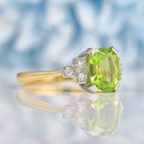 Ellibelle Jewellery Art Deco Style Cushion-Cut Peridot & Diamond 18ct Gold Ring