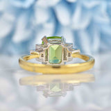 Ellibelle Jewellery Art Deco Style Cushion-Cut Peridot & Diamond 18ct Gold Ring