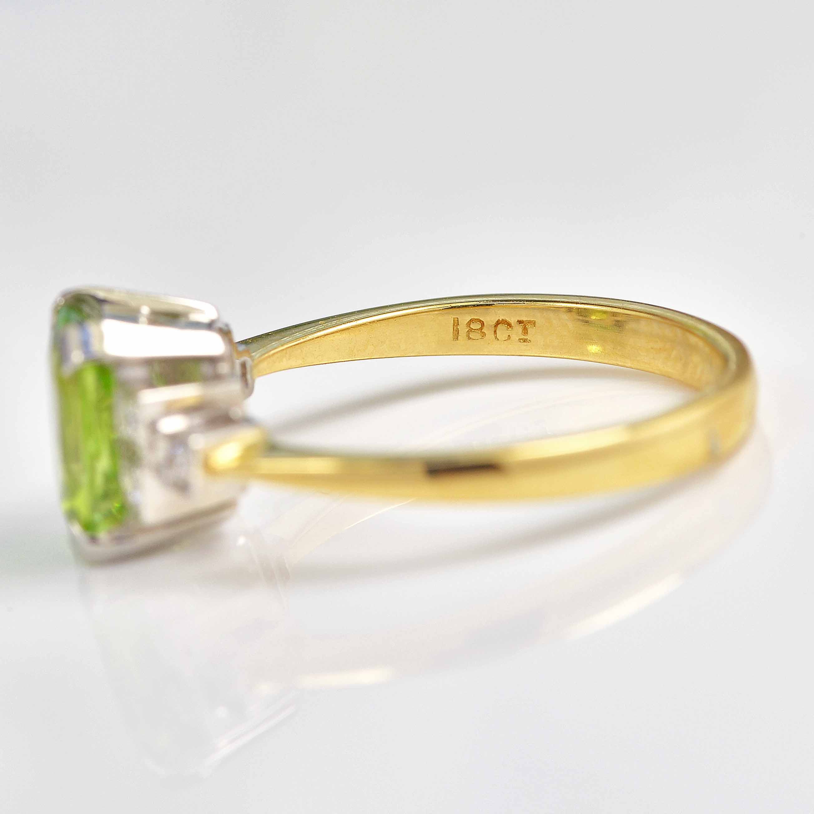 Ellibelle Jewellery Art Deco Style Cushion-Cut Peridot & Diamond 18ct Gold Ring
