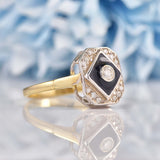 Ellibelle Jewellery Art Deco Style Diamond & Black Enamel 9ct Gold Ring