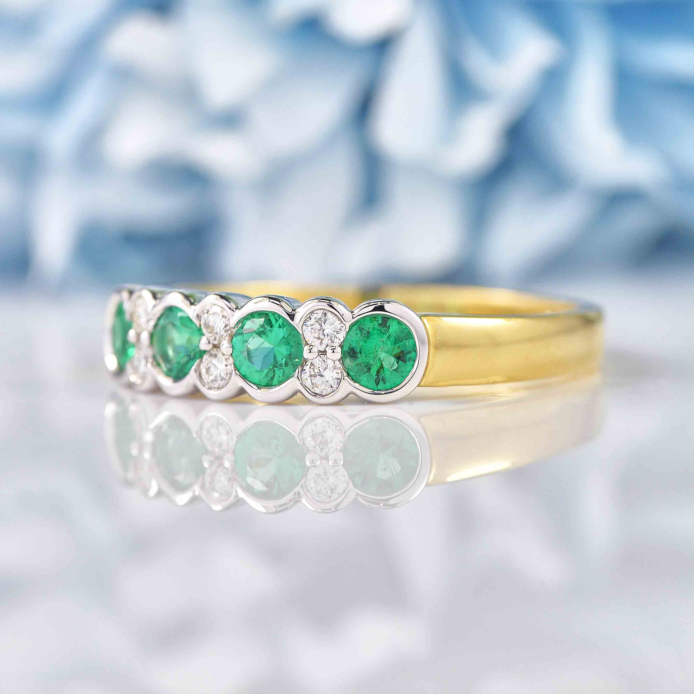 Ellibelle Jewellery Art Deco Style Emerald & Diamond 18ct Gold Bezel Ring