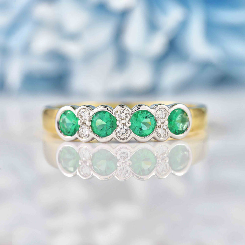 Ellibelle Jewellery Art Deco Style Emerald & Diamond 18ct Gold Bezel Ring