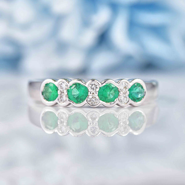Ellibelle Jewellery Art Deco Style Emerald & Diamond 18ct White Gold Bezel Ring