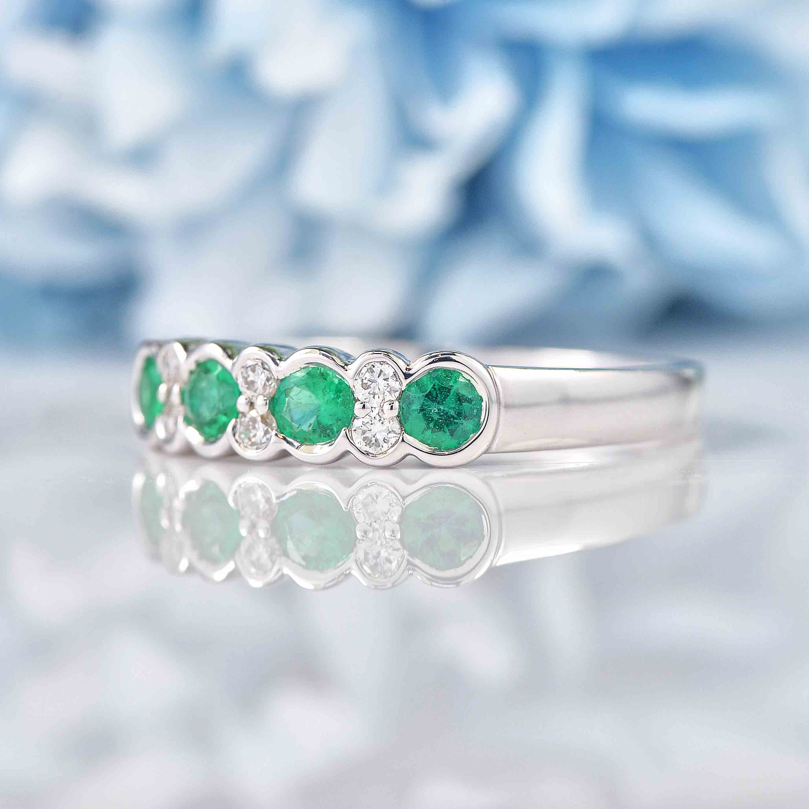 Ellibelle Jewellery Art Deco Style Emerald & Diamond 18ct White Gold Bezel Ring