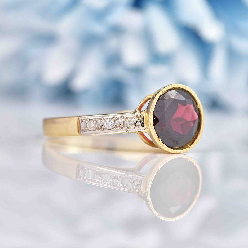 Ellibelle Jewellery Art Deco Style Garnet & Diamond 9ct Gold Bezel Ring