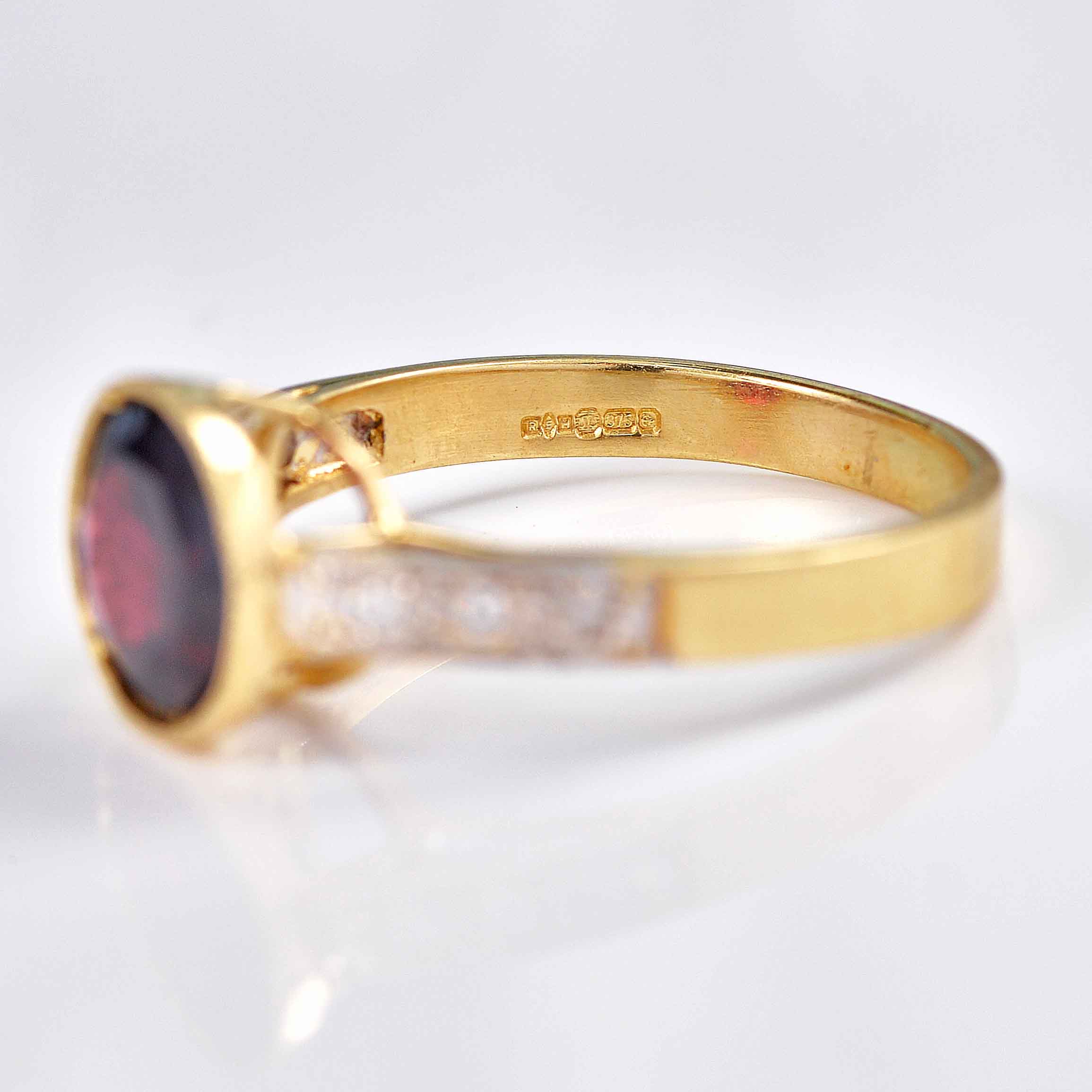 Ellibelle Jewellery Art Deco Style Garnet & Diamond 9ct Gold Bezel Ring