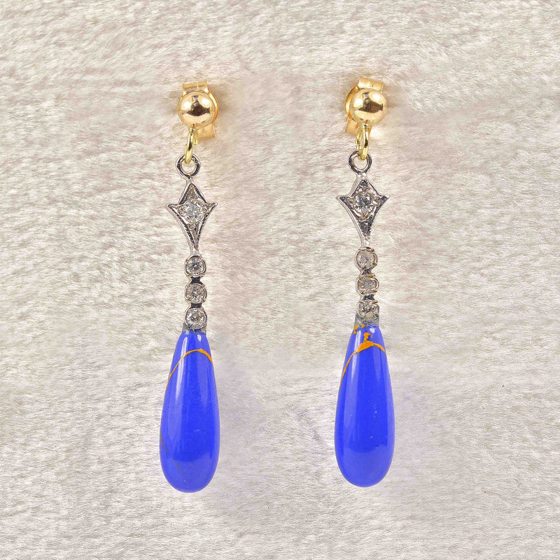 Ellibelle Jewellery Art Deco Style Lapis Lazuli & Diamond Drop Earrings