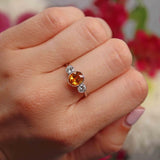 Ellibelle Jewellery Art Deco Style Orange Sapphire & Diamond Three Stone Engagement Ring