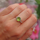 Ellibelle Jewellery Art Deco Style Peridot & Diamond 9ct Gold Bezel Ring