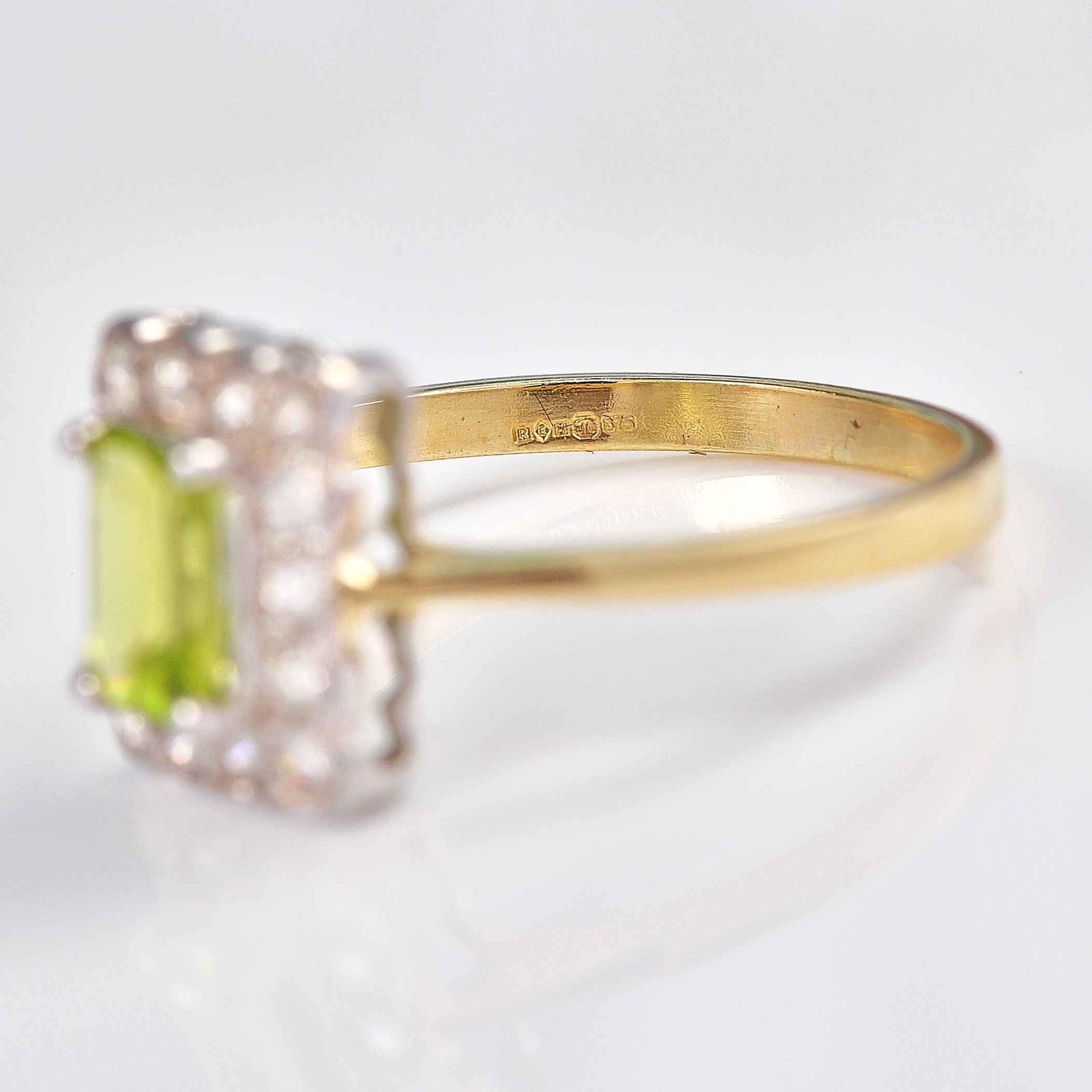 Ellibelle Jewellery Art Deco Style Peridot & Diamond 9ct Gold Rectangular Panel Ring