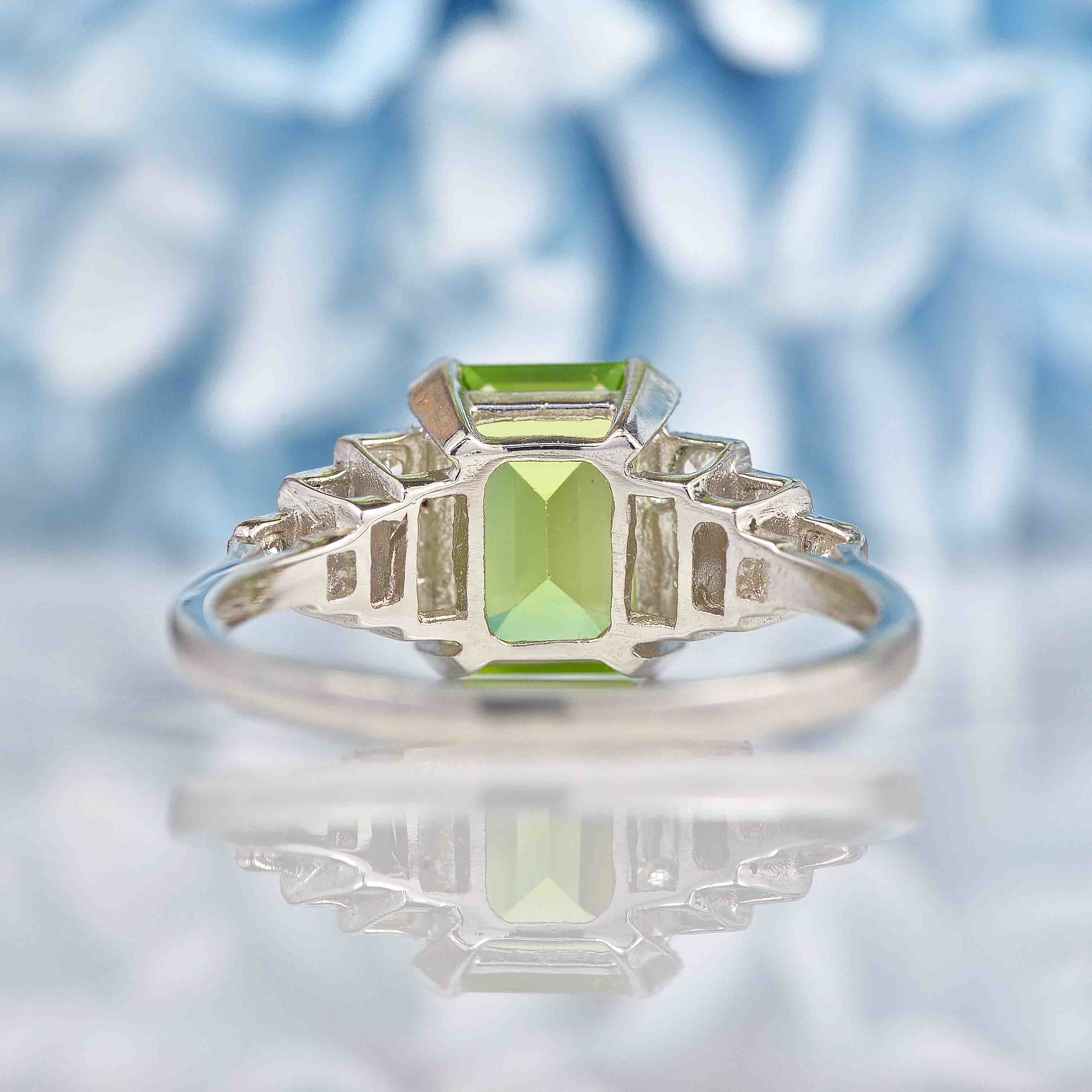 Ellibelle Jewellery Art Deco Style Peridot & Diamond Platinum Ring