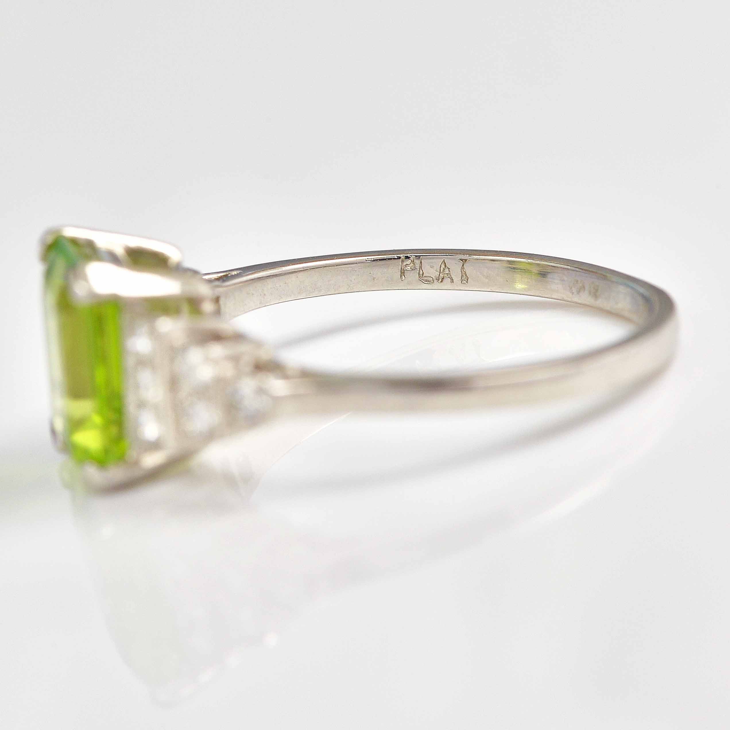 Ellibelle Jewellery Art Deco Style Peridot & Diamond Platinum Ring