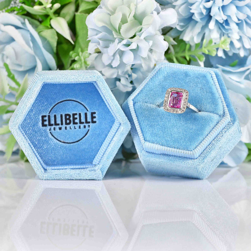 Ellibelle Jewellery Art Deco Style Pink Sapphire & Diamond 18ct White Gold Ring