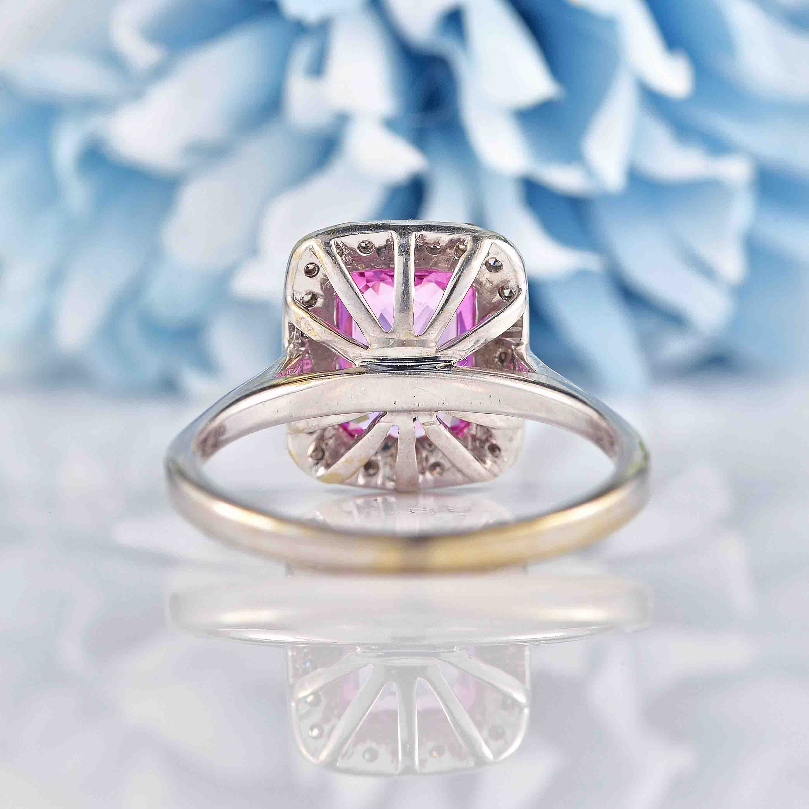 Ellibelle Jewellery Art Deco Style Pink Sapphire & Diamond 18ct White Gold Ring