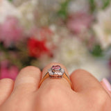 Ellibelle Jewellery Art Deco Style Pink Topaz & Diamond 9ct Gold Panel Ring