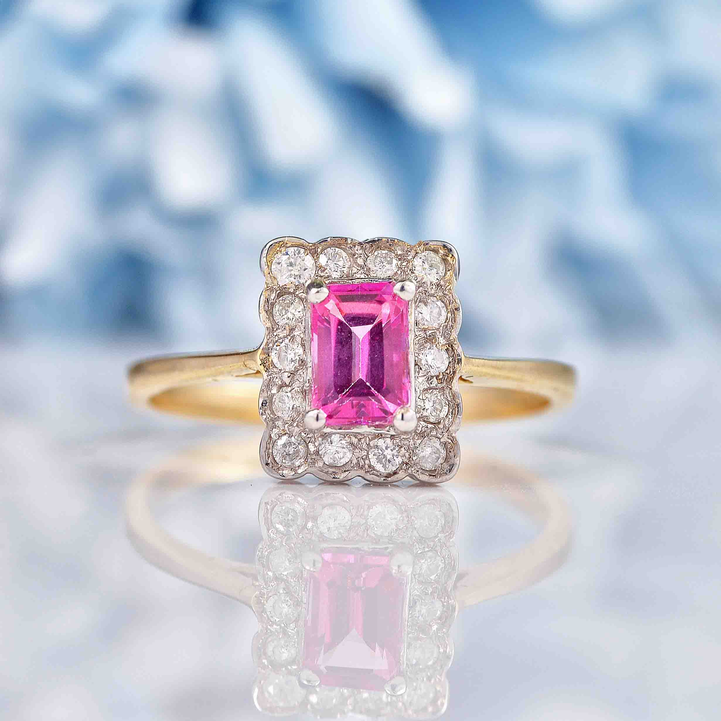 Ellibelle Jewellery Art Deco Style Pink Topaz & Diamond 9ct Gold Rectangular Panel Ring