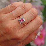 Ellibelle Jewellery Art Deco Style Pink Topaz & Diamond 9ct Gold Rectangular Panel Ring