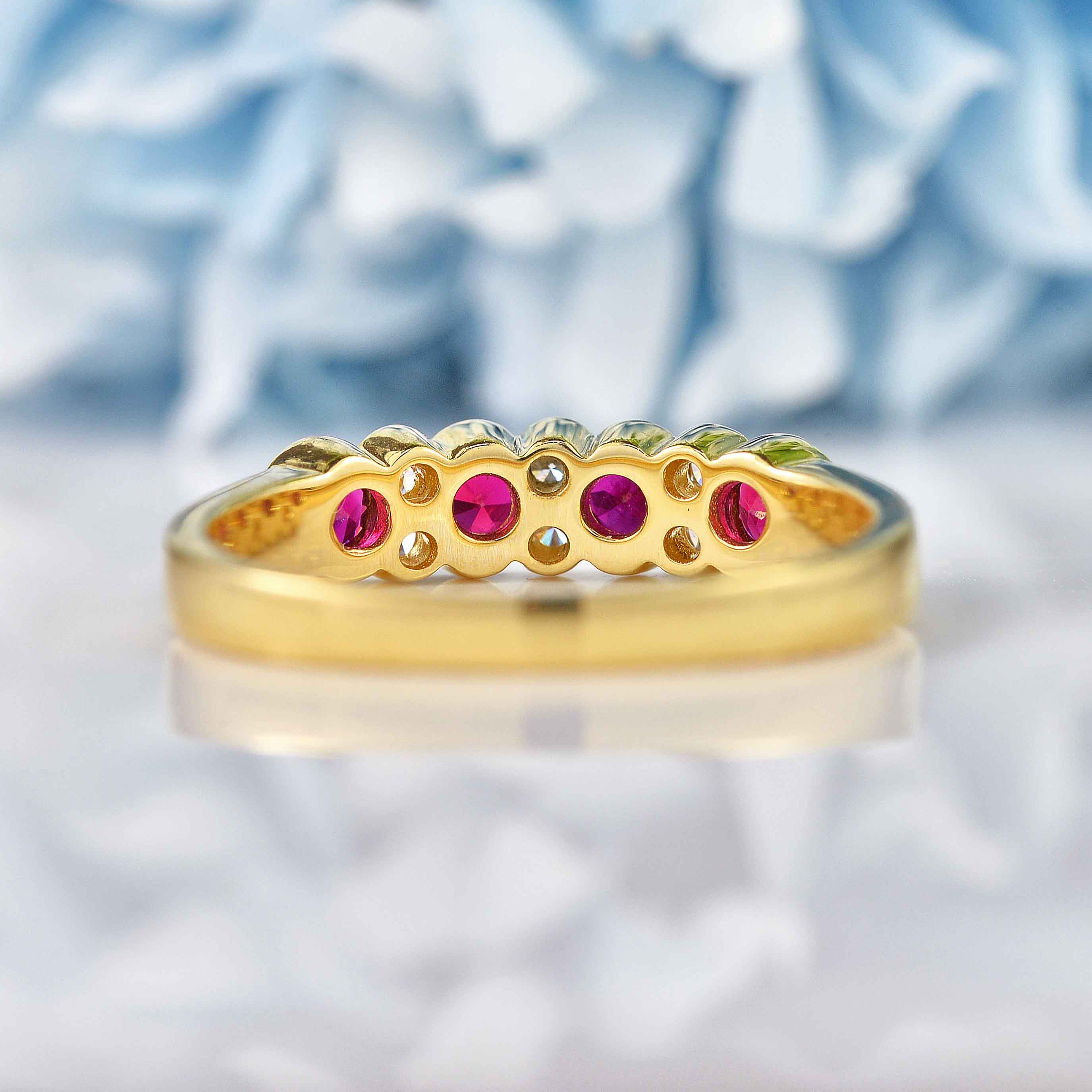 Ellibelle Jewellery Art Deco Style Ruby & Diamond 18ct Gold Half-Eternity Bezel Ring