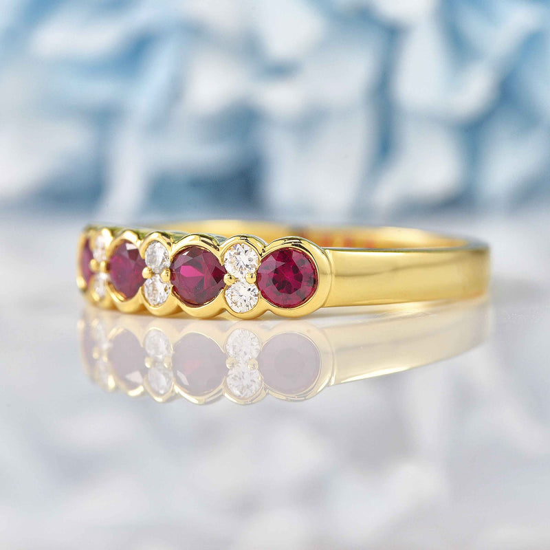 Ellibelle Jewellery Art Deco Style Ruby & Diamond 18ct Gold Half-Eternity Bezel Ring